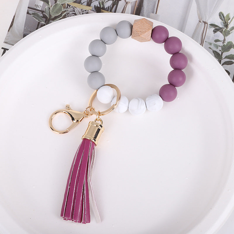 Wholesale Tassel Wood Beads Silicone Keychains